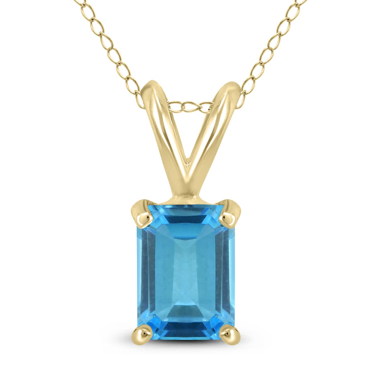 14K Yellow Gold 6x4MM Emerald Shaped Blue Topaz Pendant
