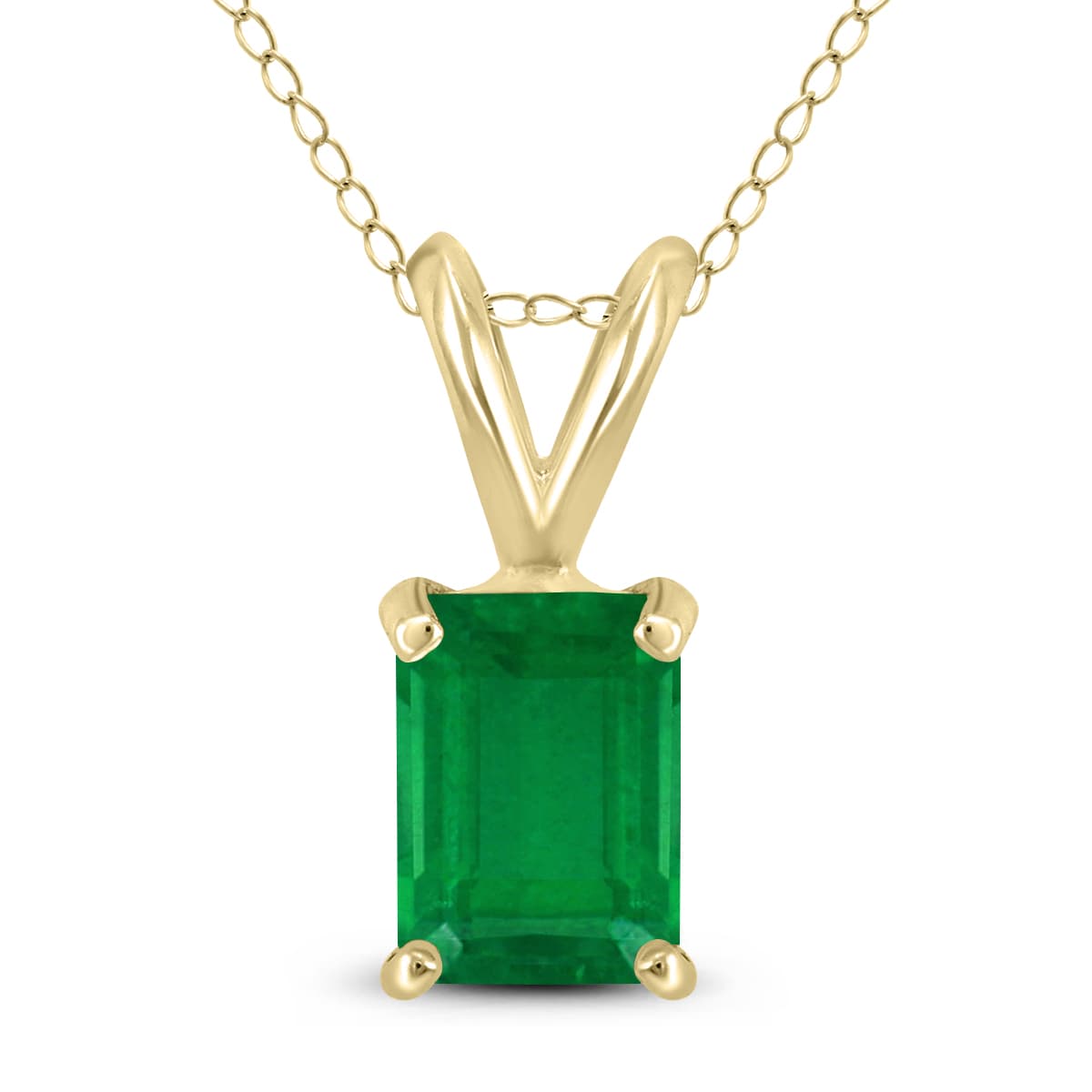 14K Yellow Gold 6x4MM Emerald Shaped Emerald Pendant