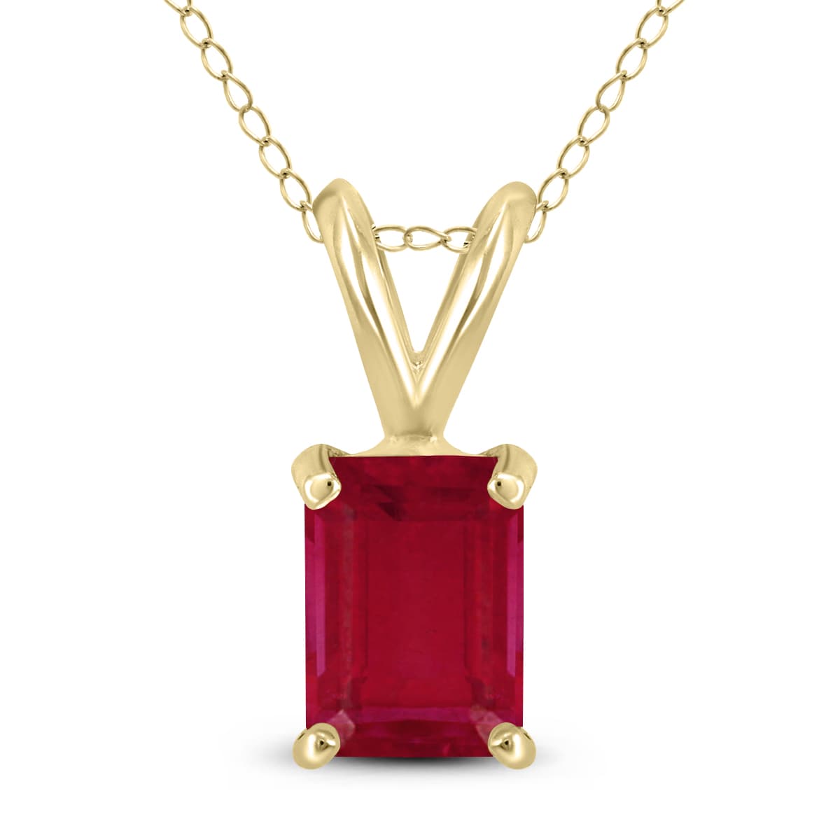 14K Yellow Gold 6x4MM Emerald Shaped Ruby Pendant