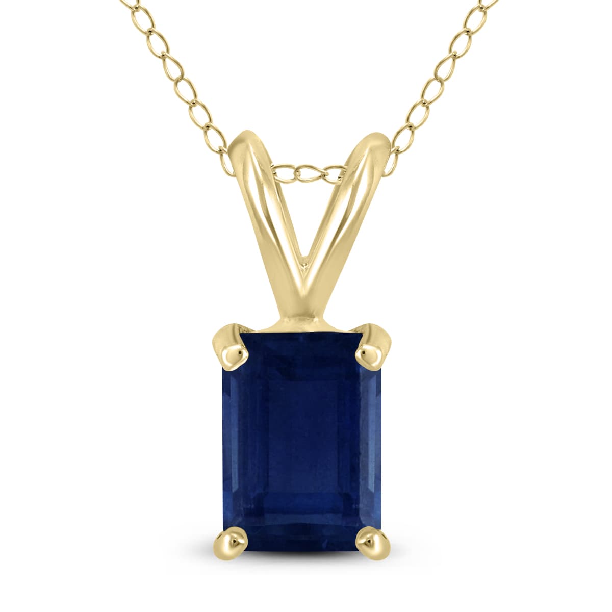 14K Yellow Gold 6x4MM Emerald Shaped Sapphire Pendant