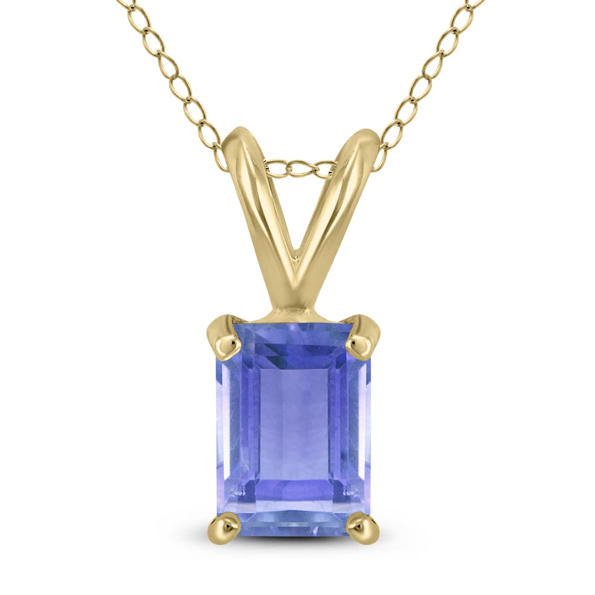 14K Yellow Gold 6x4MM Emerald Shaped Tanzanite Pendant