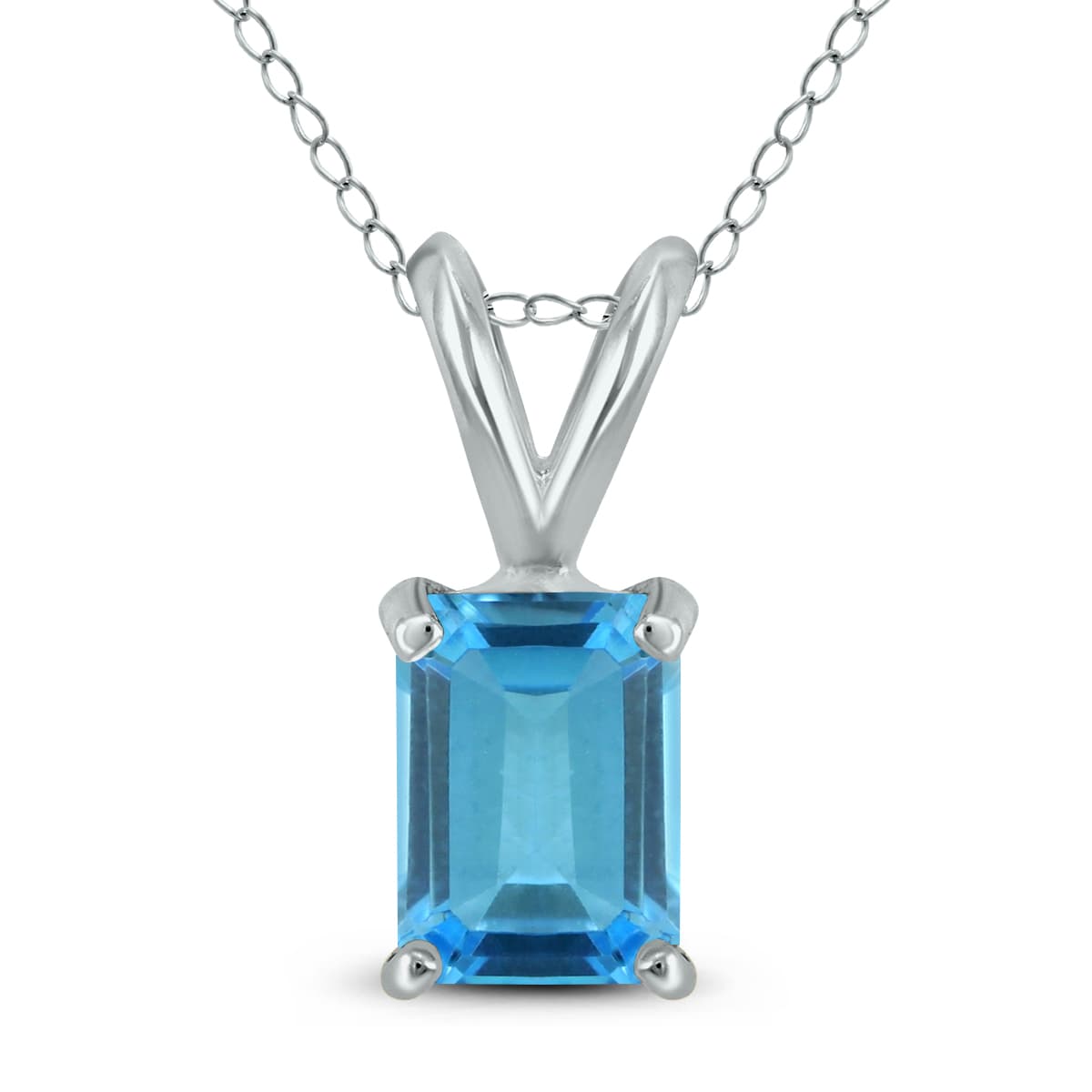 14K White Gold 8x6MM Emerald Shaped Blue Topaz Pendant