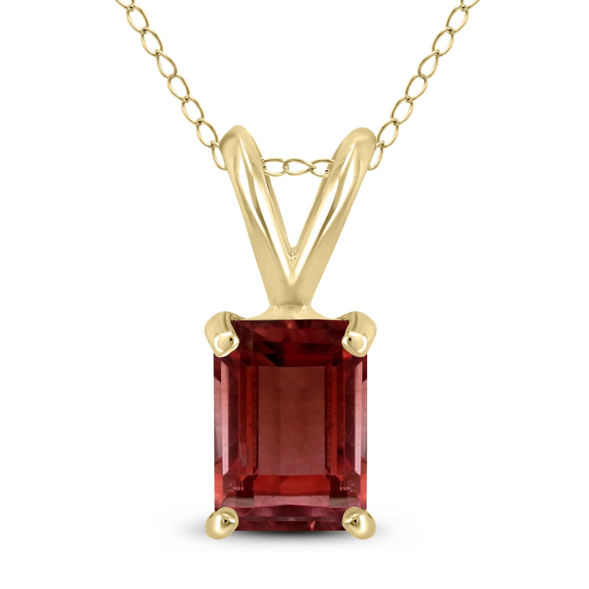 14K Yellow Gold 8x6MM Emerald Shaped Garnet Pendant