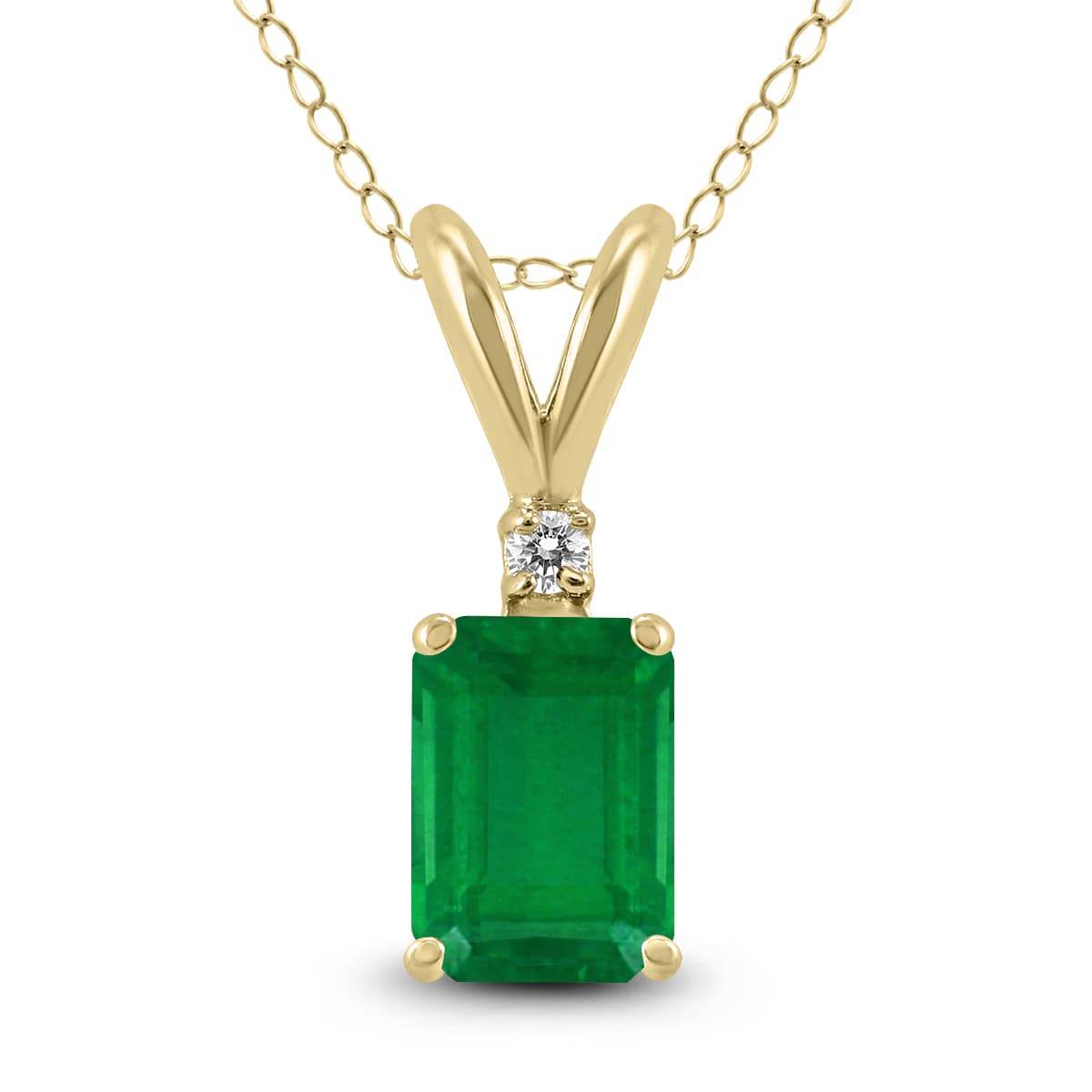 14K Yellow Gold 6x4MM Emerald Shaped Emerald and Diamond Pendant