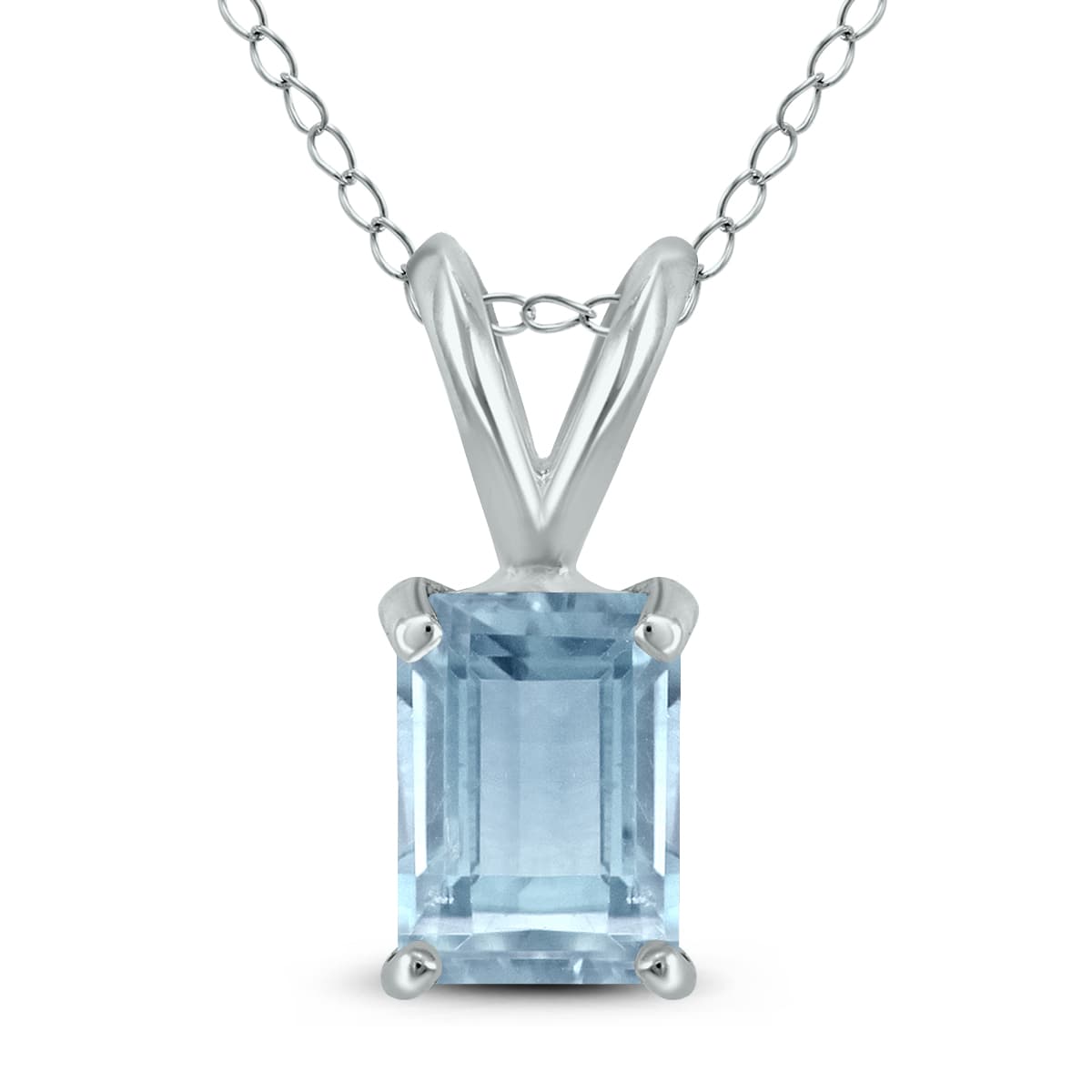 14K White Gold 5x3MM Emerald Shaped Aquamarine Pendant