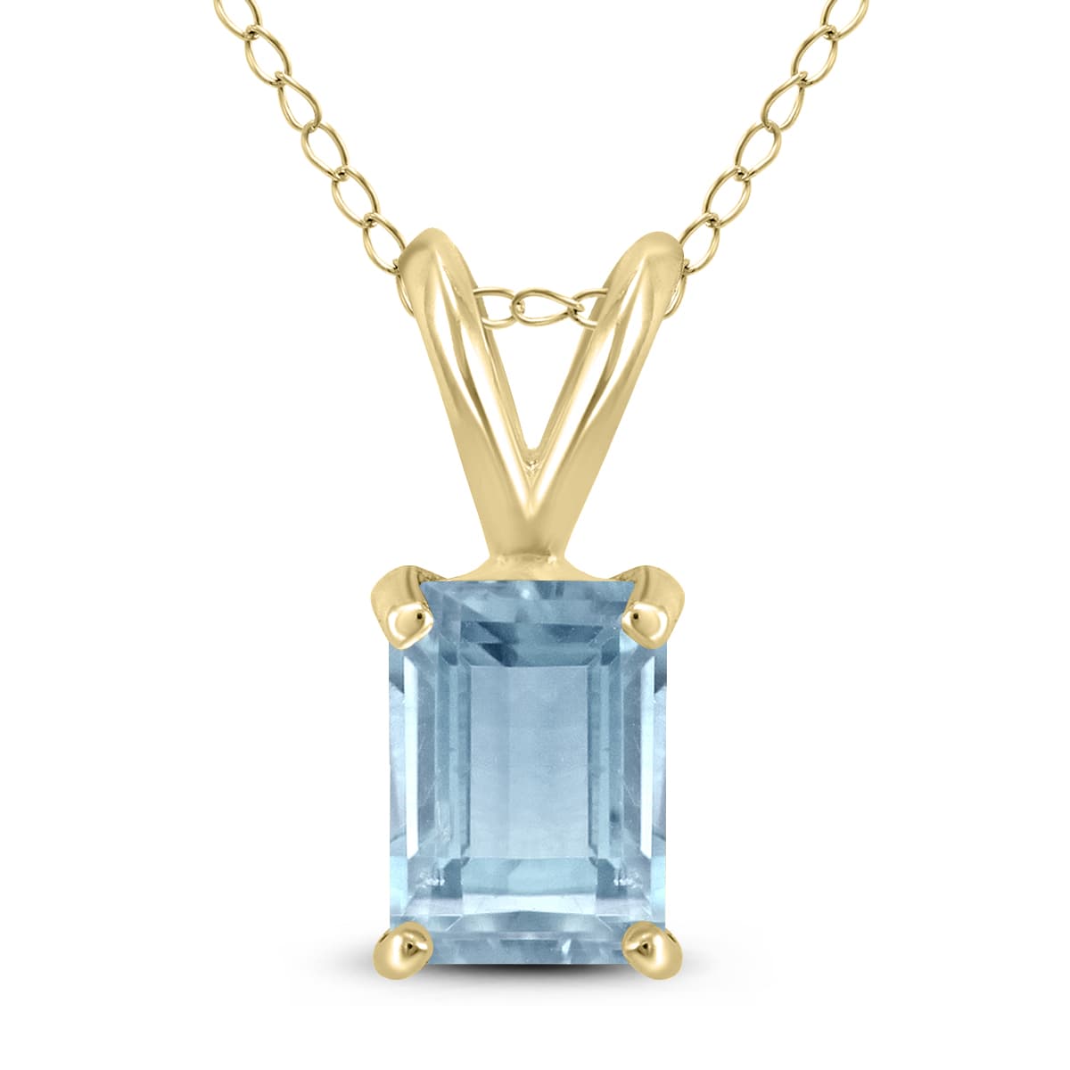 14K Yellow Gold 5x3MM Emerald Shaped Aquamarine Pendant