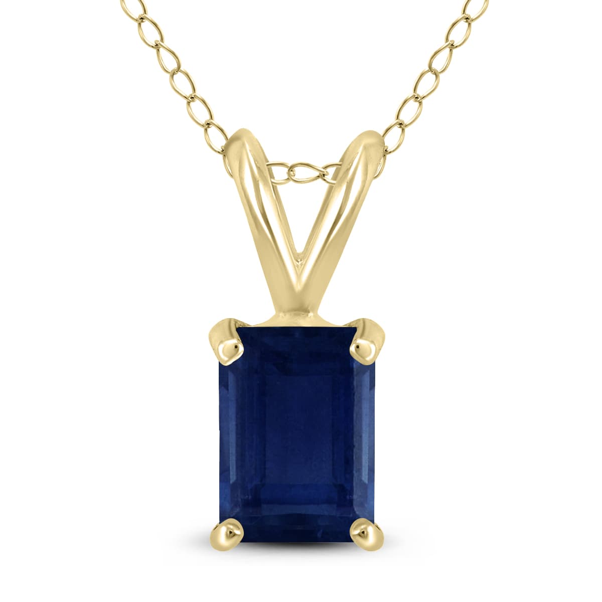 14K Yellow Gold 5x3MM Emerald Shaped Sapphire Pendant