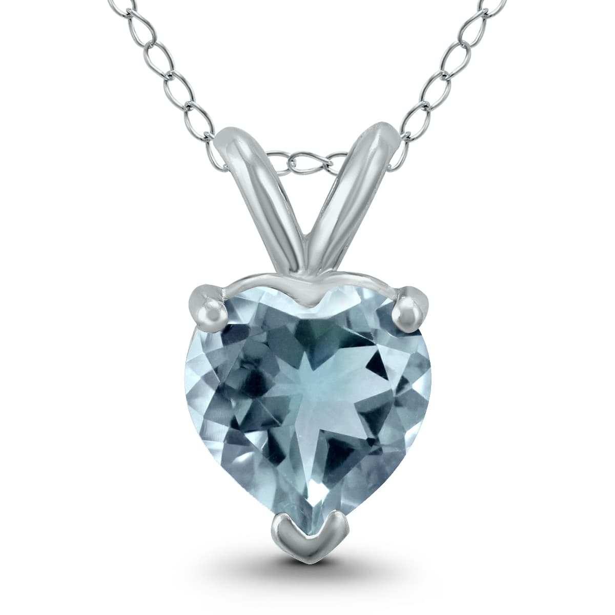 14K White Gold 4MM Heart Aquamarine Pendant