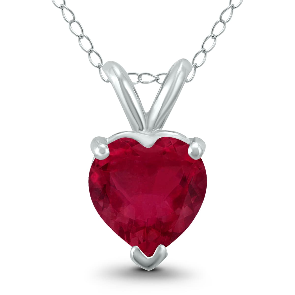 14K White Gold 4MM Heart Ruby Pendant