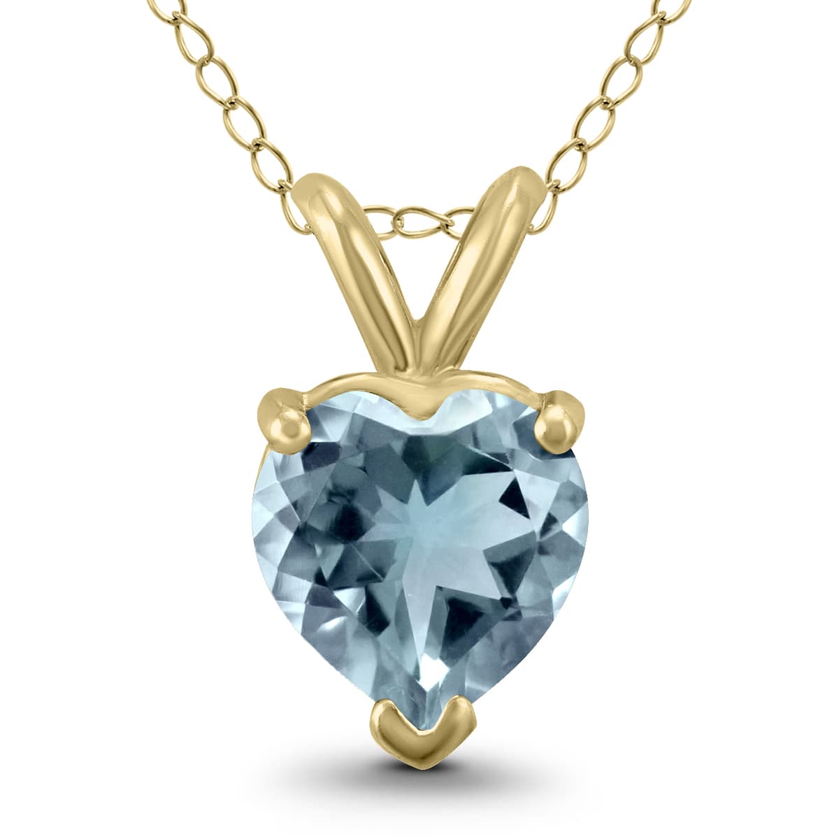 14K Yellow Gold 4MM Heart Aquamarine Pendant