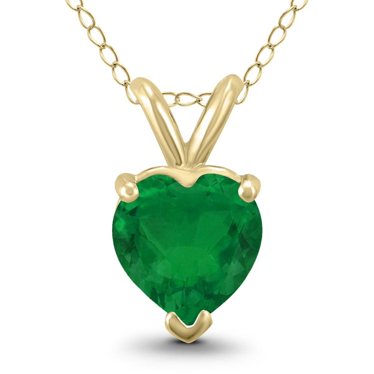 14K Yellow Gold 4MM Heart Emerald Pendant