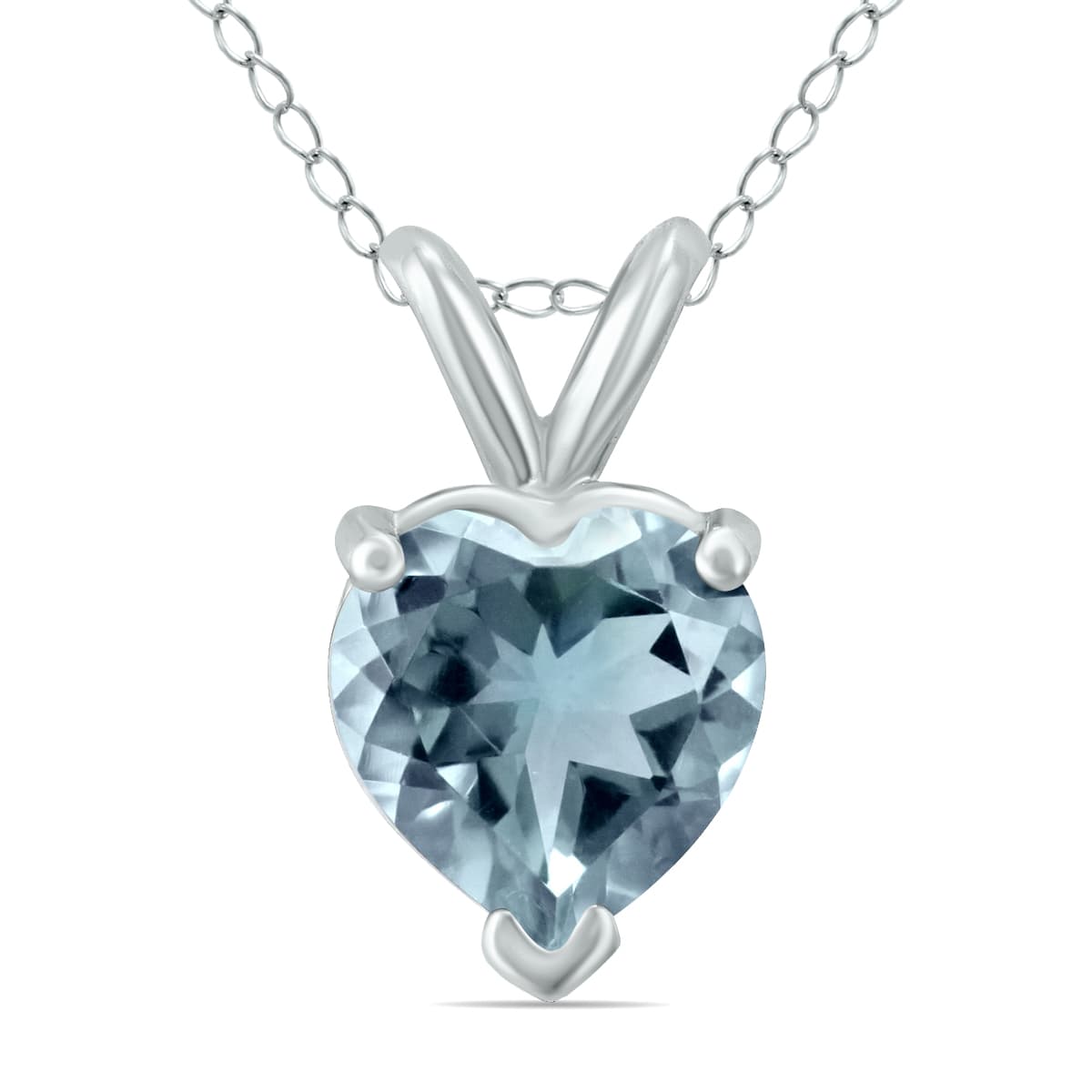 14K White Gold 5MM Heart Aquamarine Pendant