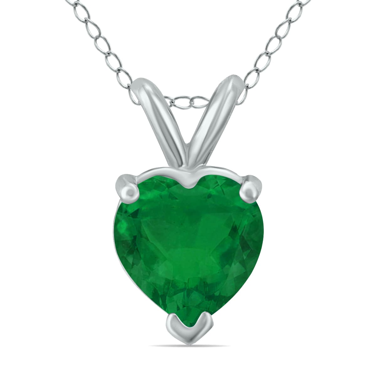 14K White Gold 5MM Heart Emerald Pendant