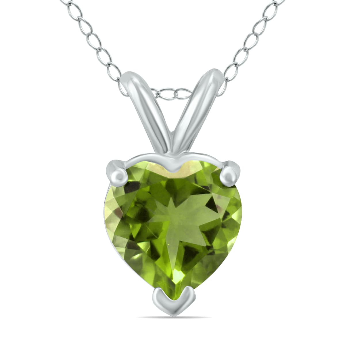 14K White Gold 5MM Heart Peridot Pendant
