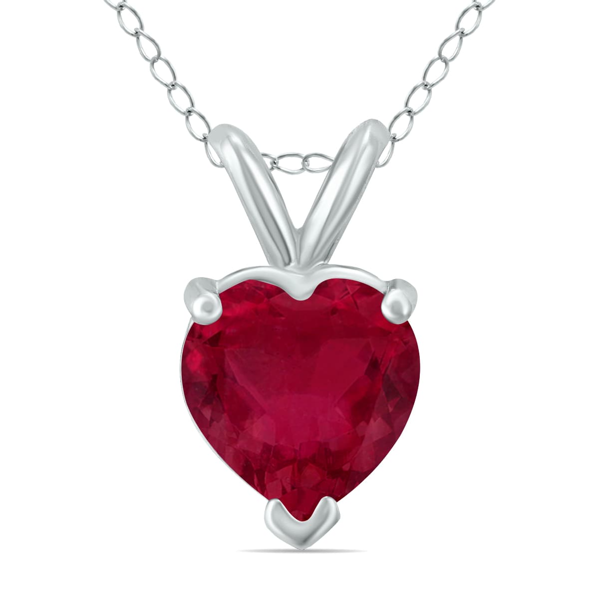 14K White Gold 5MM Heart Ruby Pendant