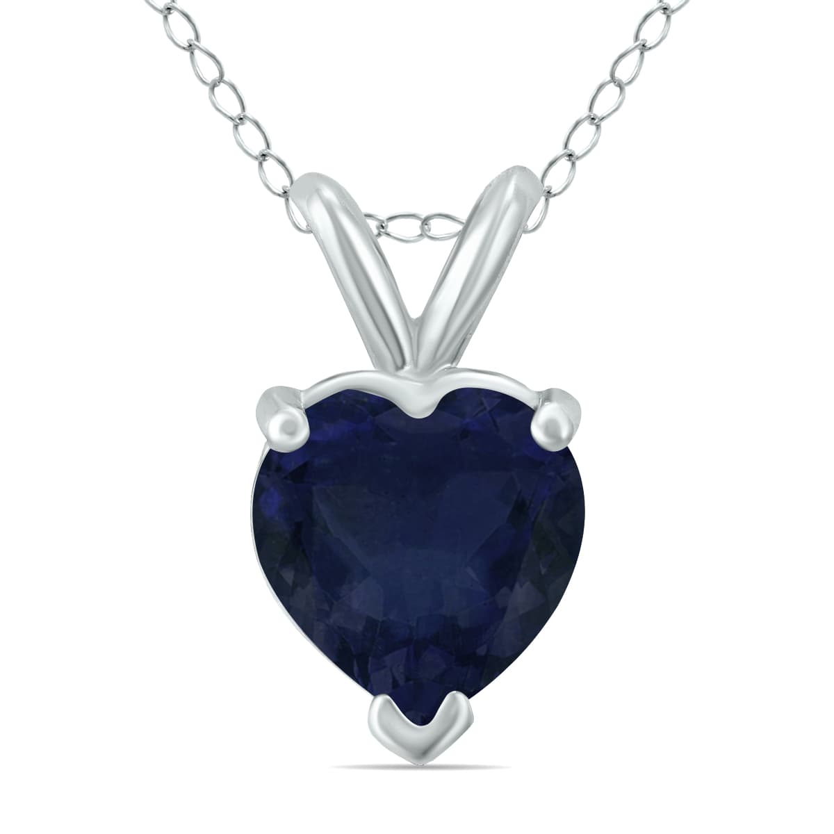 14K White Gold 5MM Heart Sapphire Pendant