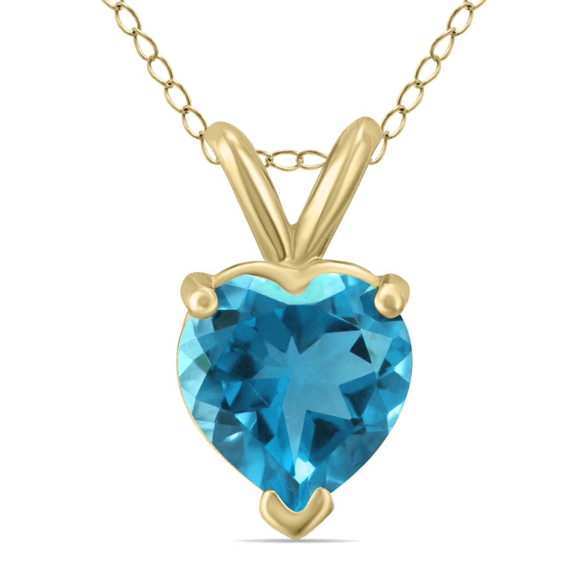 14K Yellow Gold 5MM Heart Blue Topaz Pendant