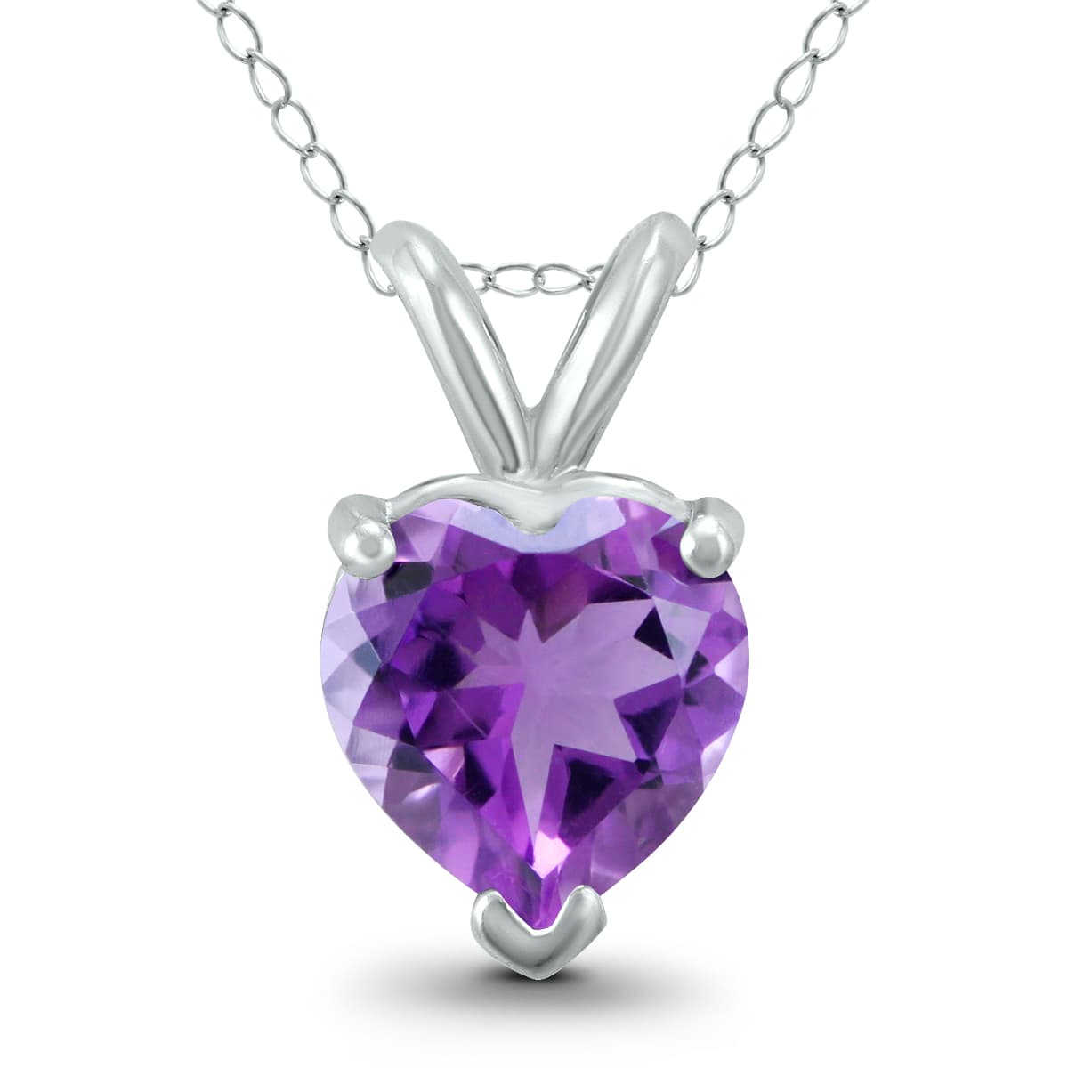 14K White Gold 6MM Heart Amethyst Pendant