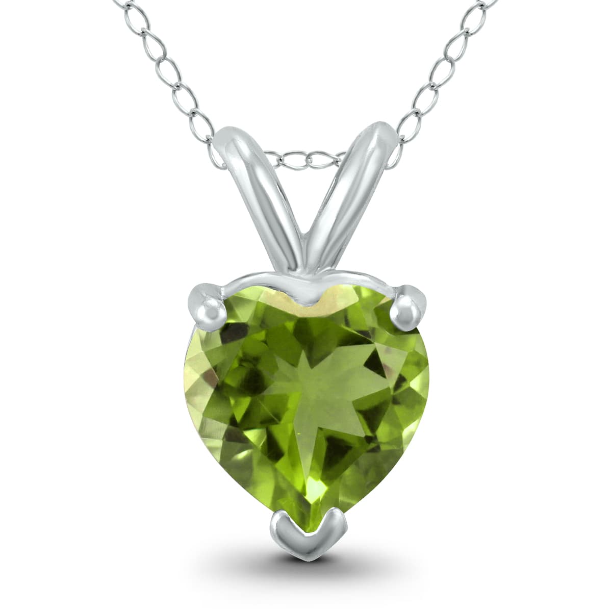 14K White Gold 6MM Heart Peridot Pendant