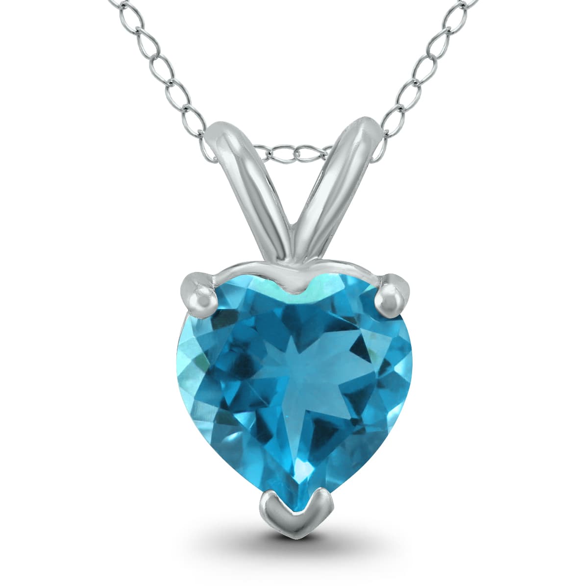 14K White Gold 7MM Heart Blue Topaz Pendant