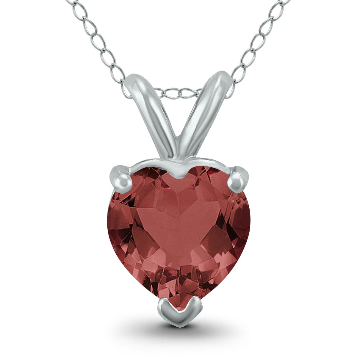 14K White Gold 7MM Heart Garnet Pendant