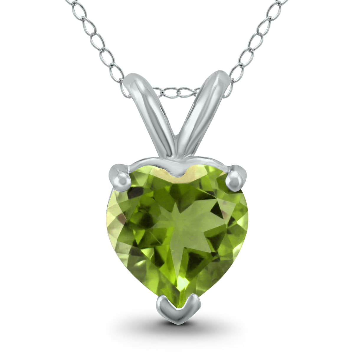 14K White Gold 7MM Heart Peridot Pendant