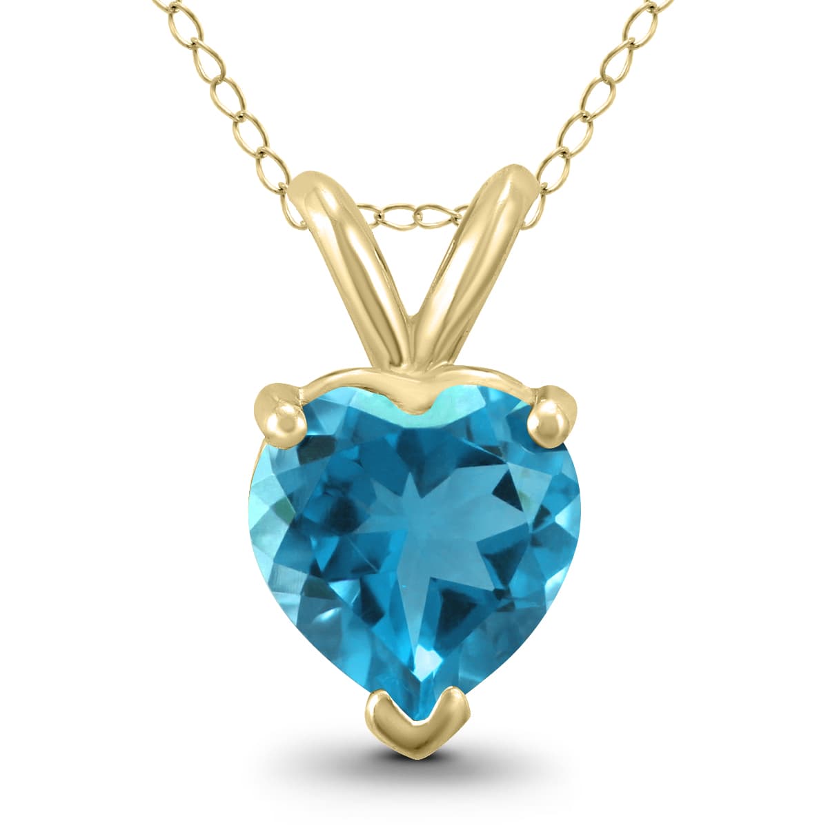 14K Yellow Gold 7MM Heart Blue Topaz Pendant