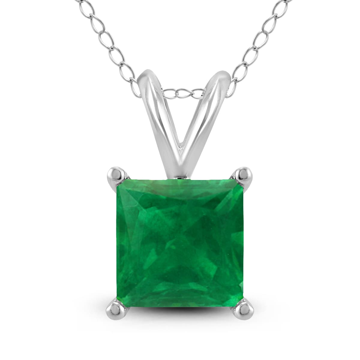 14K White Gold 4MM Square Emerald Pendant
