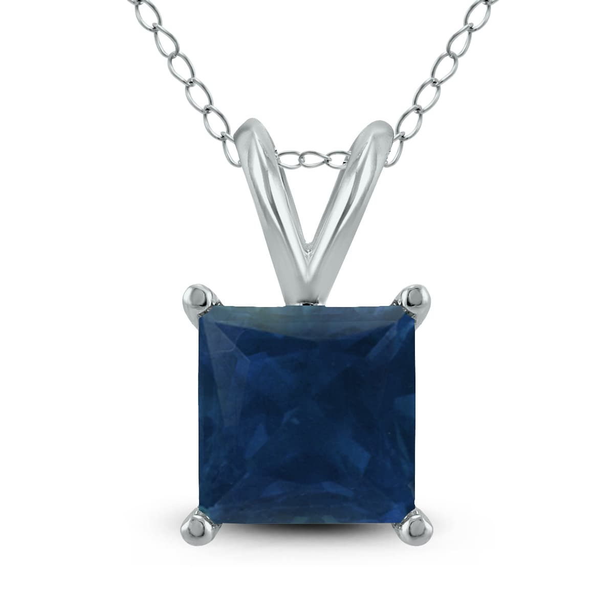 14K White Gold 4MM Square Sapphire Pendant