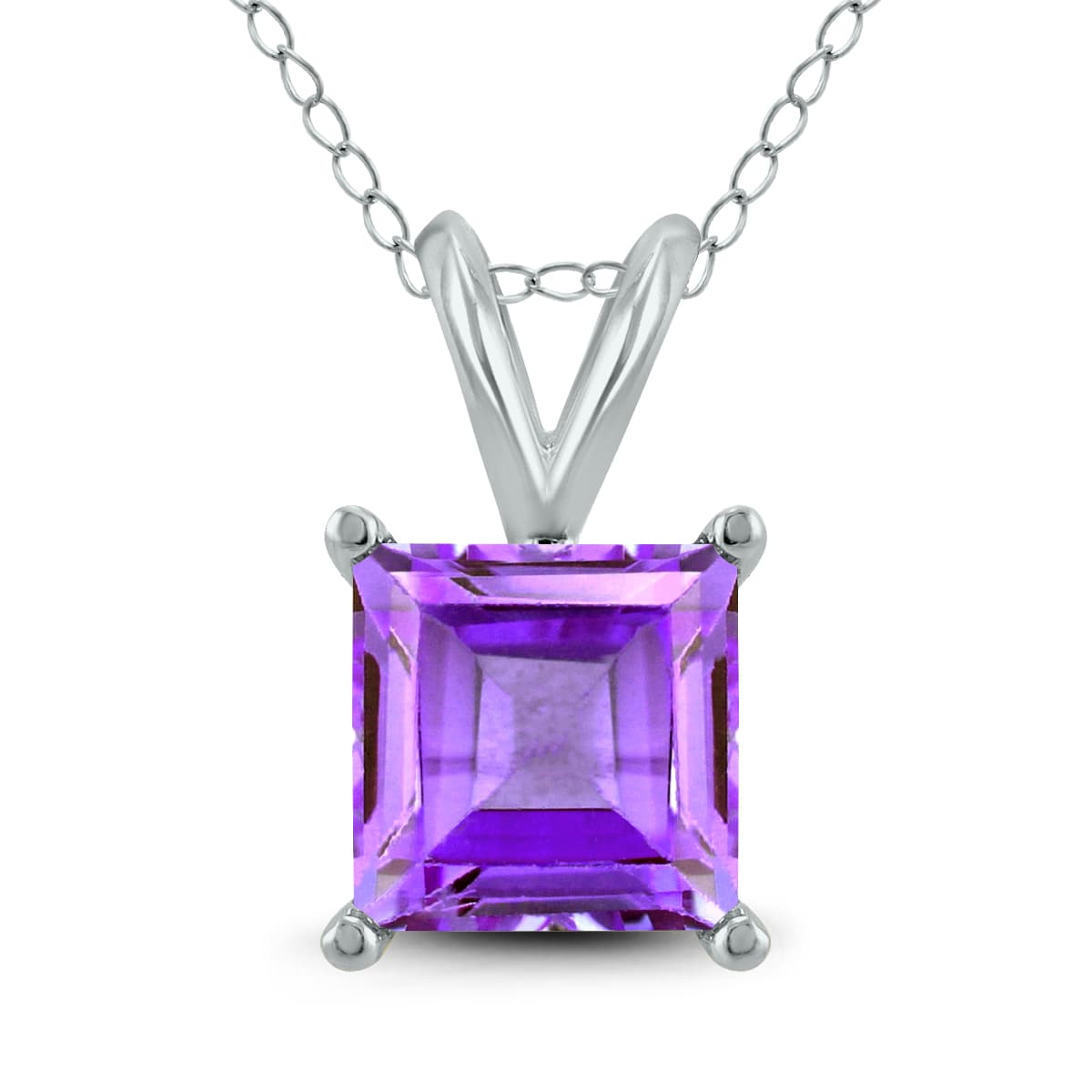 14K White Gold 5MM Square Amethyst Pendant