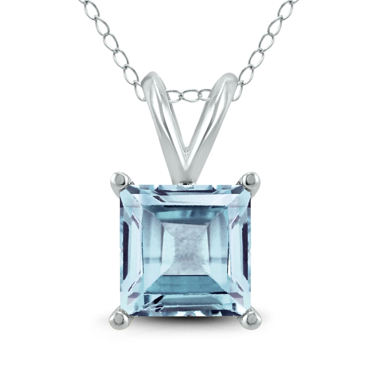 14K White Gold 5MM Square Aquamarine Pendant