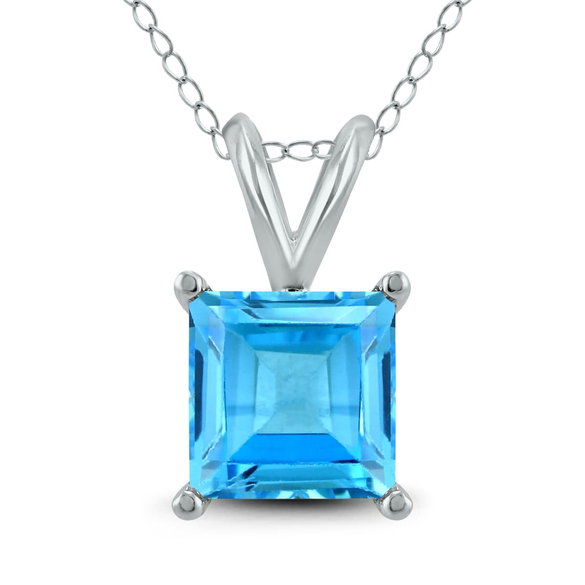 14K White Gold 5MM Square Blue Topaz Pendant