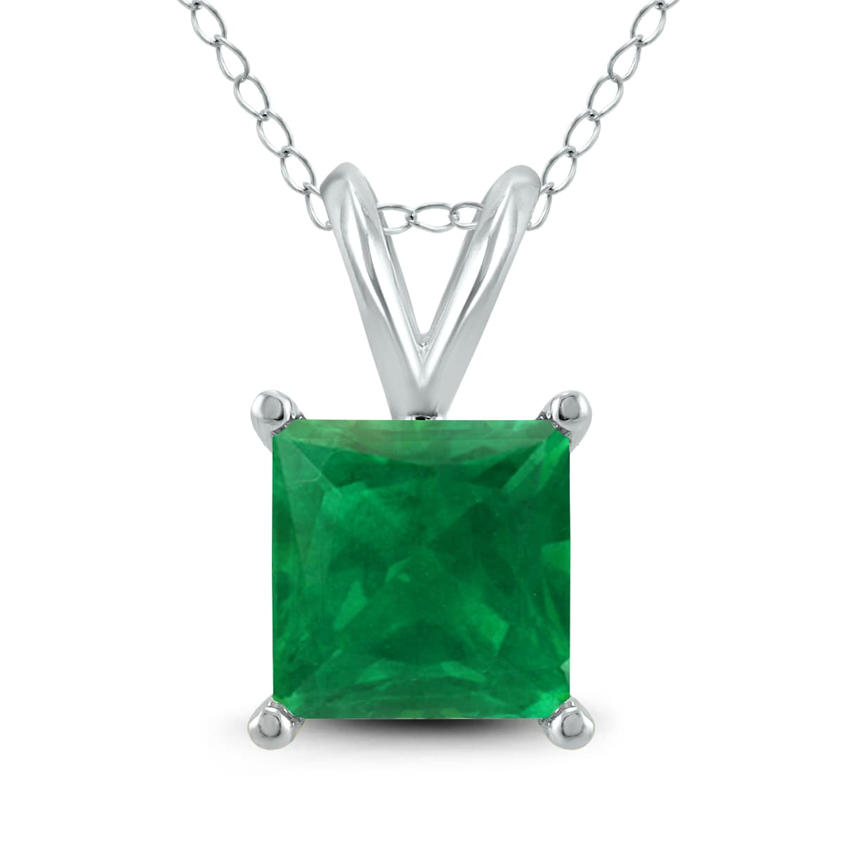 14K White Gold 5MM Square Emerald Pendant