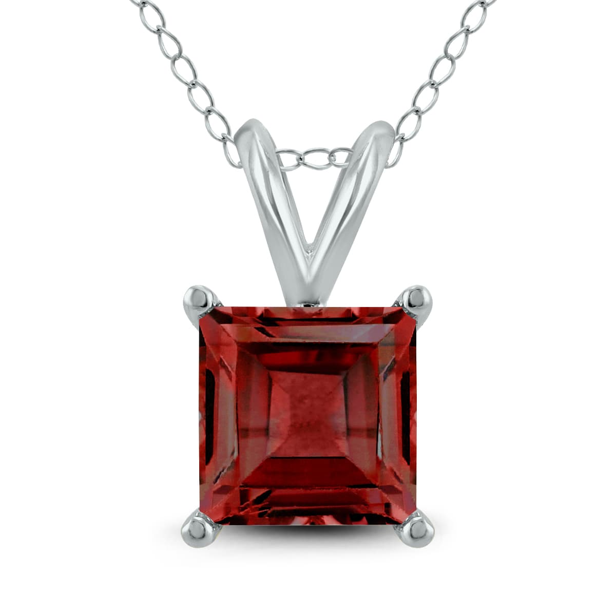 14K White Gold 5MM Square Garnet Pendant