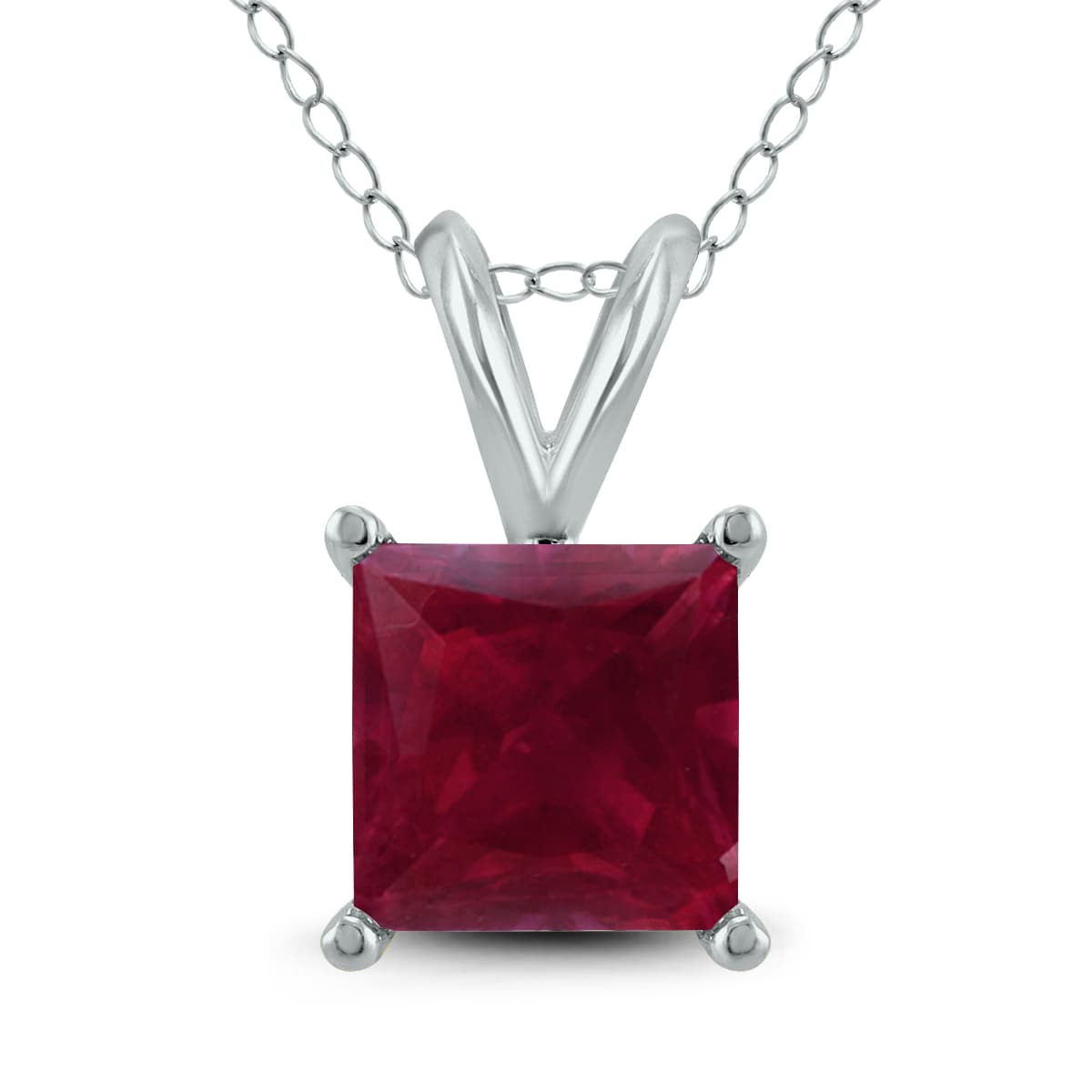 14K White Gold 5MM Square Ruby Pendant