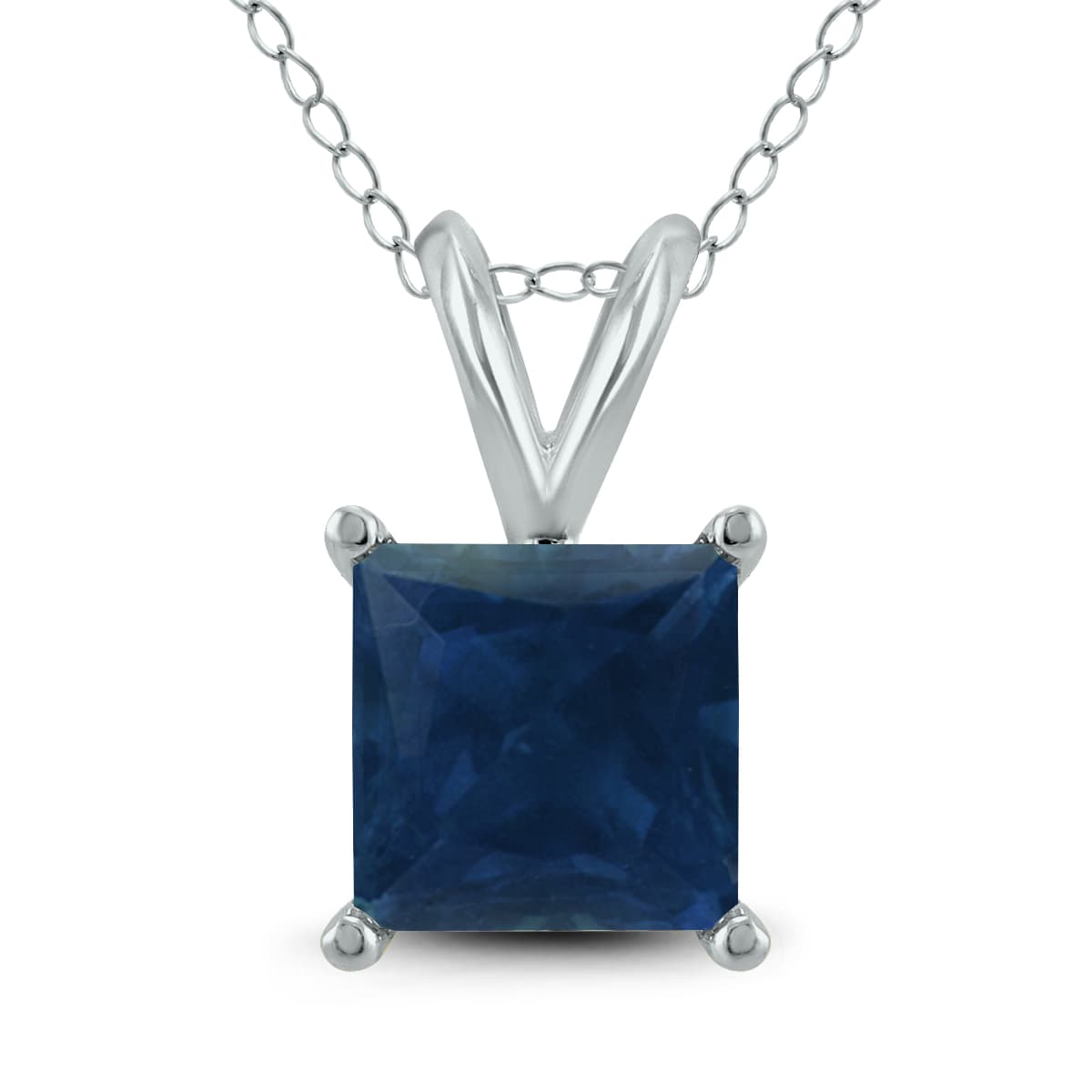 14K White Gold 5MM Square Sapphire Pendant