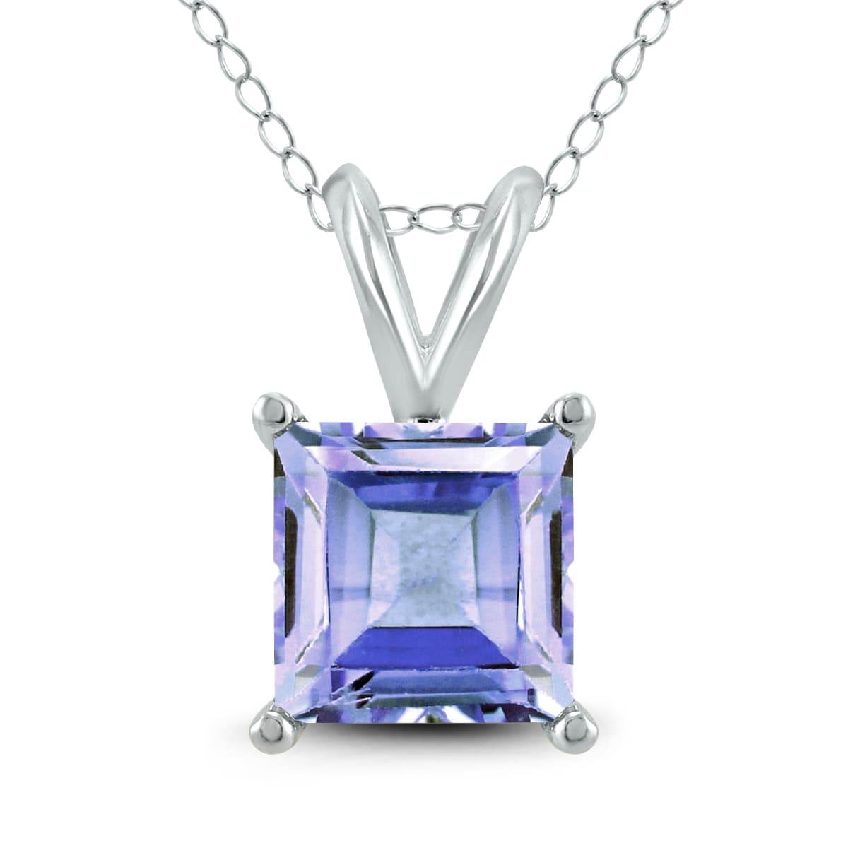 14K White Gold 5MM Square Tanzanite Pendant