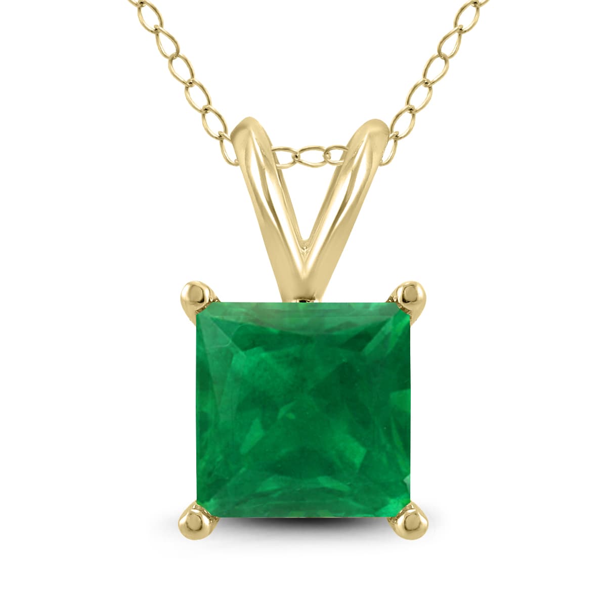 14K Yellow Gold 5MM Square Emerald Pendant