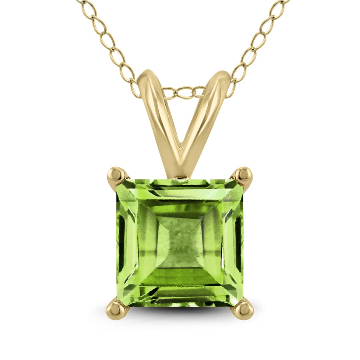 14K Yellow Gold 5MM Square Peridot Pendant