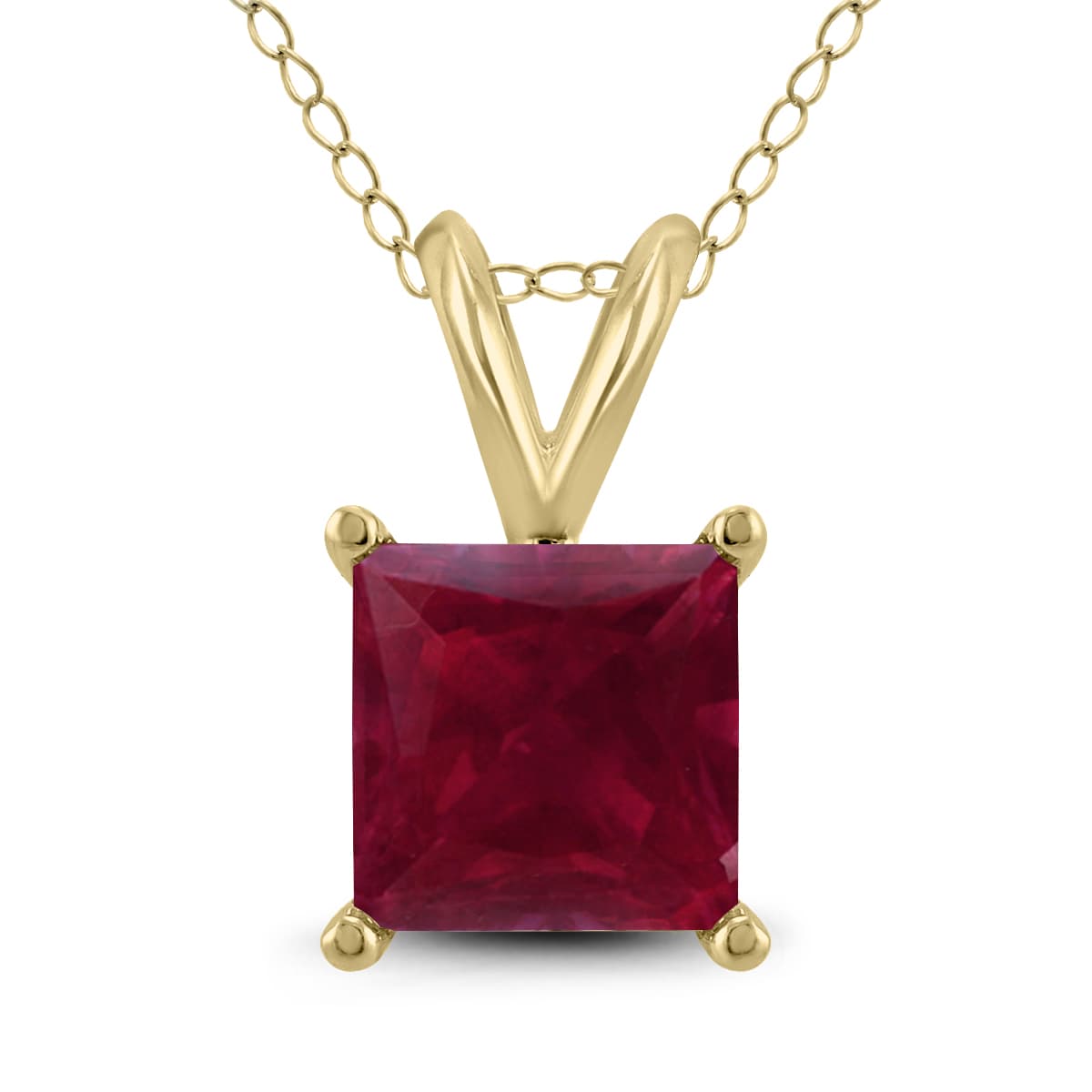 14K Yellow Gold 5MM Square Ruby Pendant