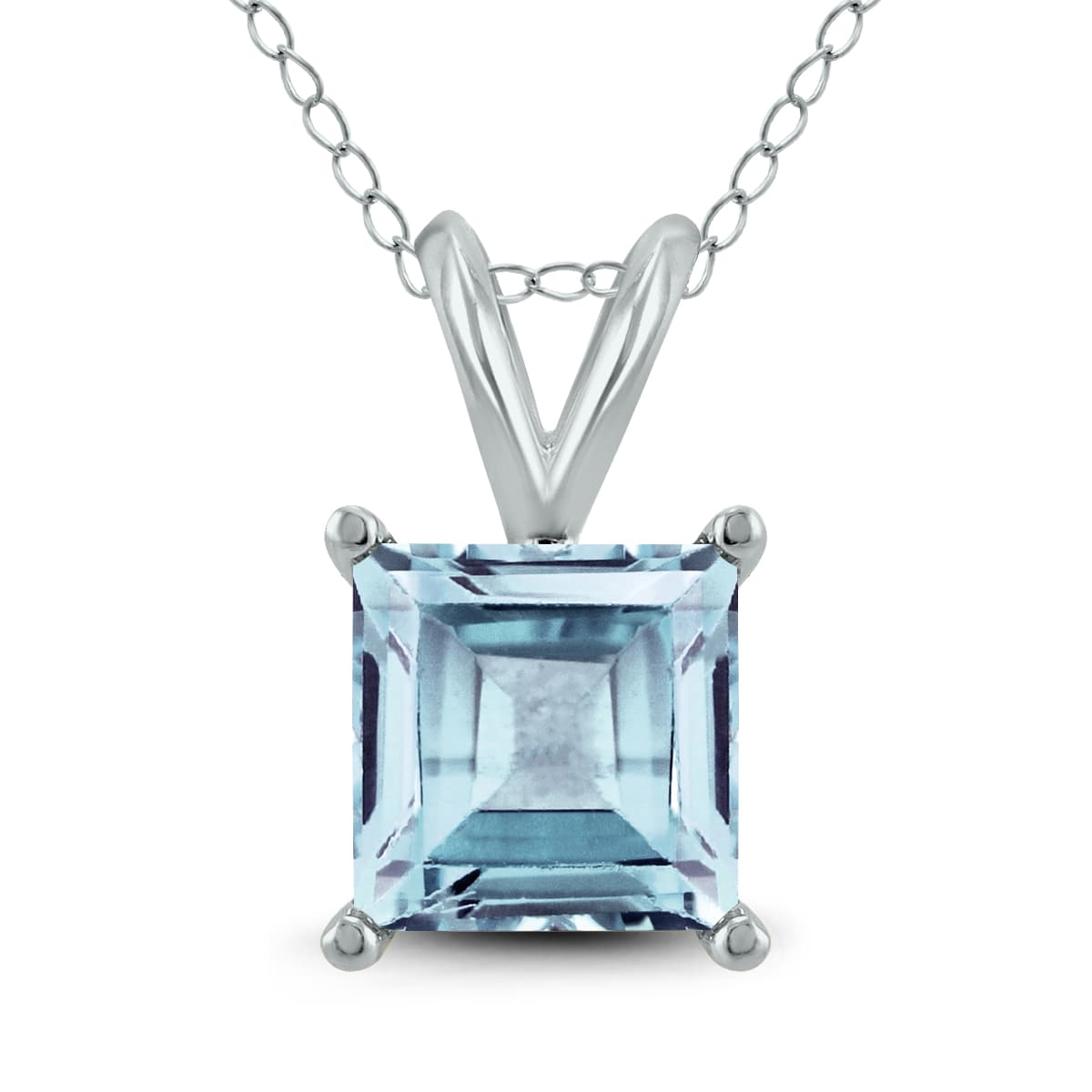 14K White Gold 6MM Square Aquamarine Pendant