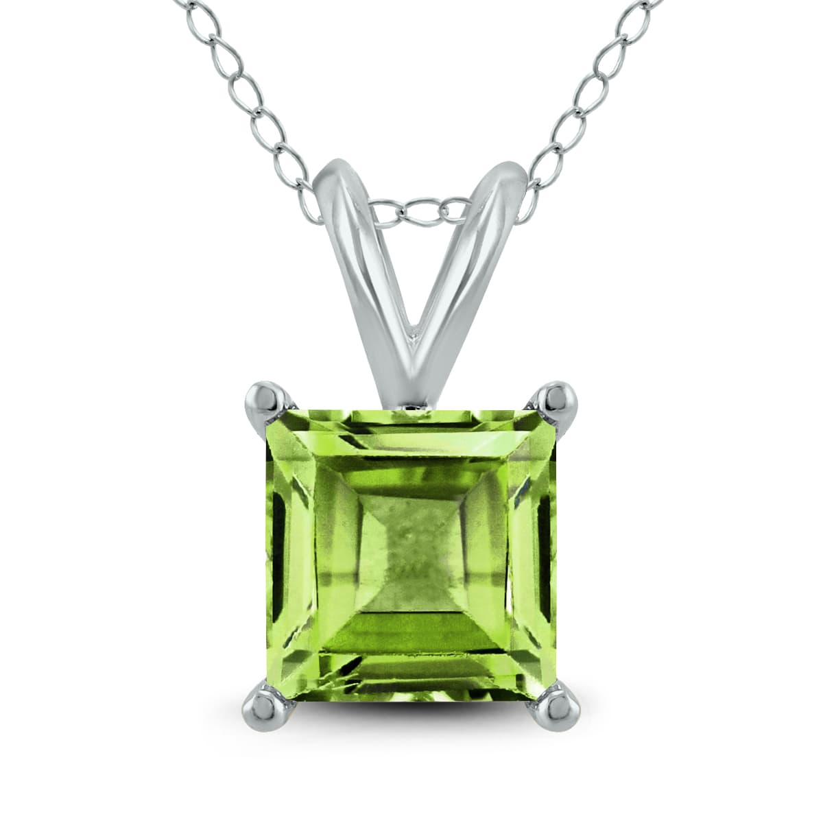 14K White Gold 6MM Square Peridot Pendant
