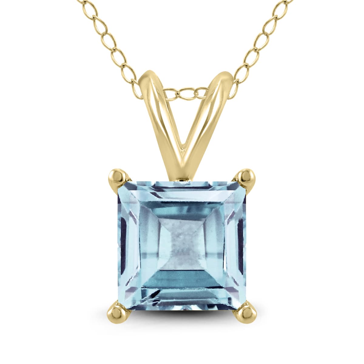 14K Yellow Gold 6MM Square Aquamarine Pendant