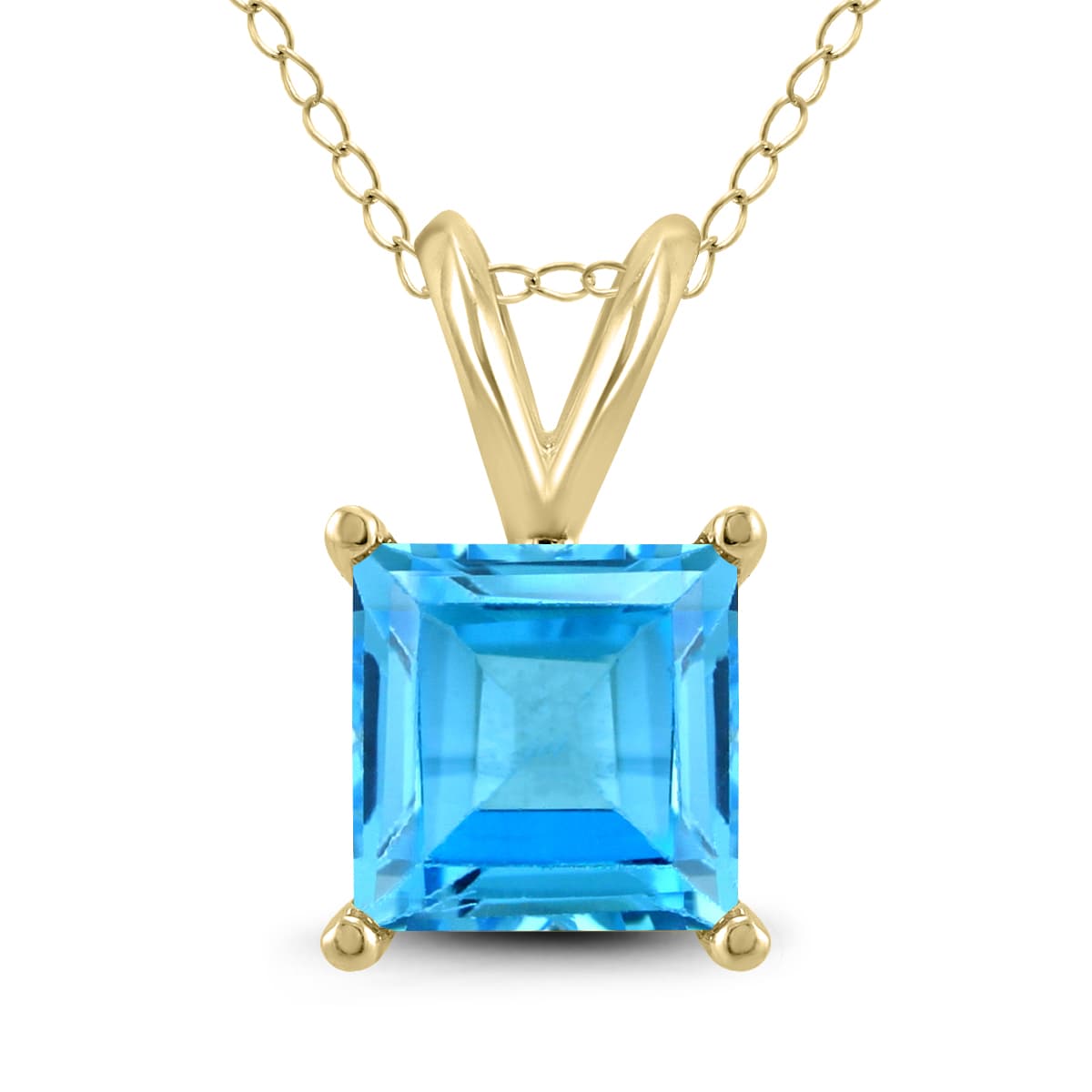 14K Yellow Gold 6MM Square Blue Topaz Pendant