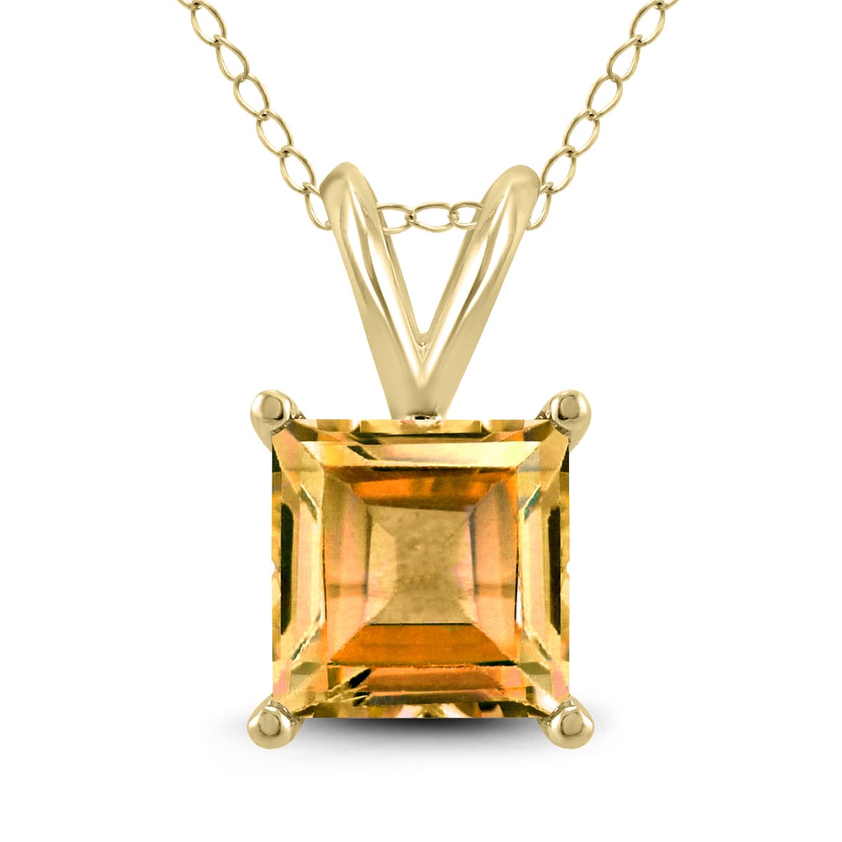 14K Yellow Gold 6MM Square Citrine Pendant