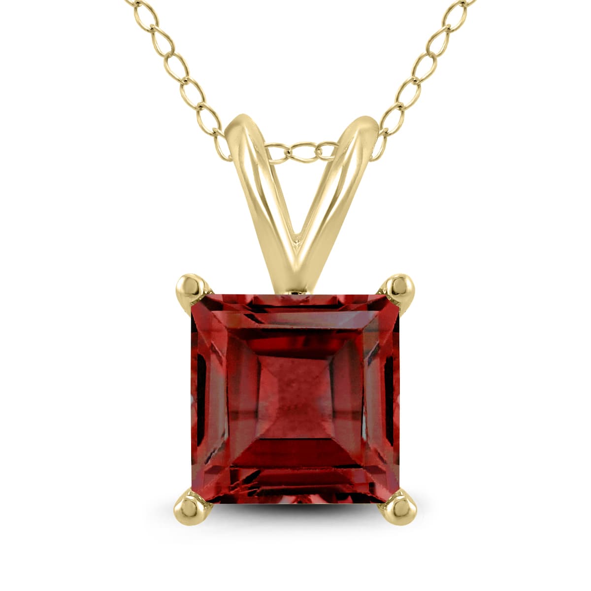 14K Yellow Gold 6MM Square Garnet Pendant