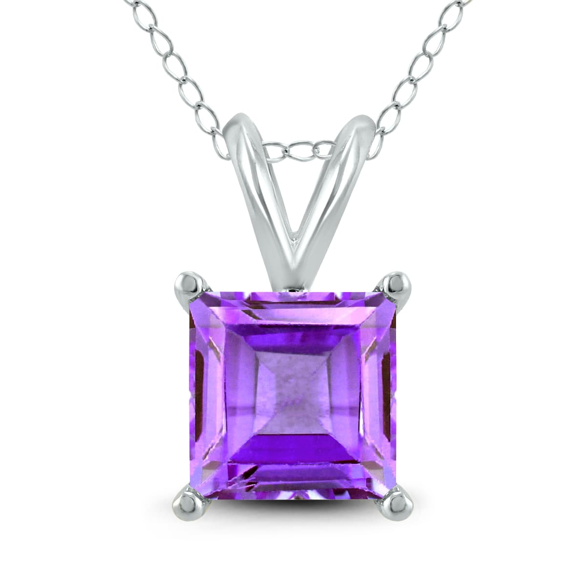 14K White Gold 7MM Square Amethyst Pendant
