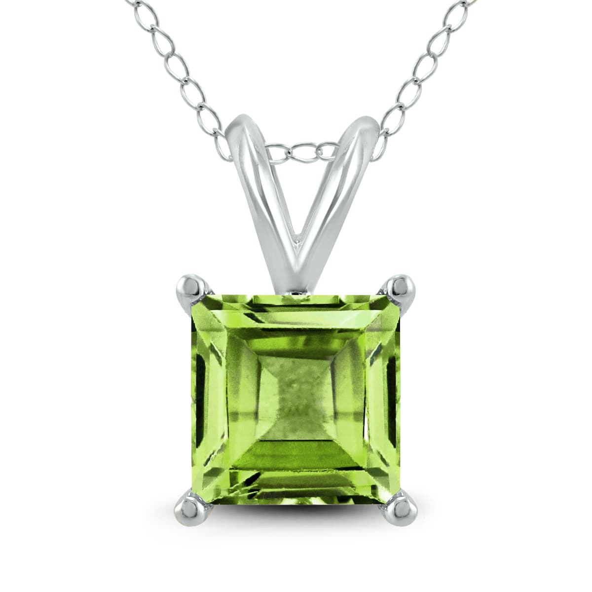 14K White Gold 7MM Square Peridot Pendant
