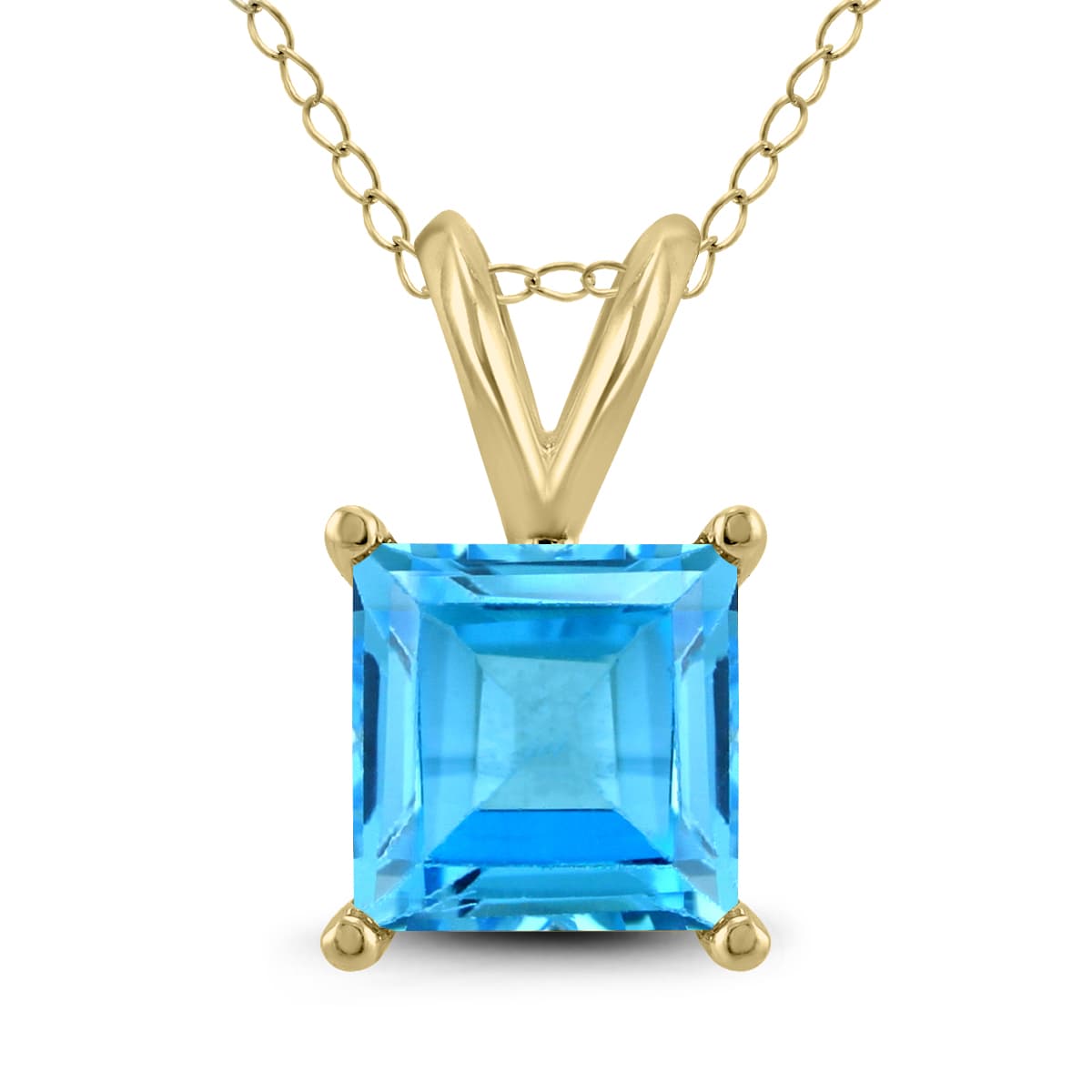 14K Yellow Gold 7MM Square Blue Topaz Pendant