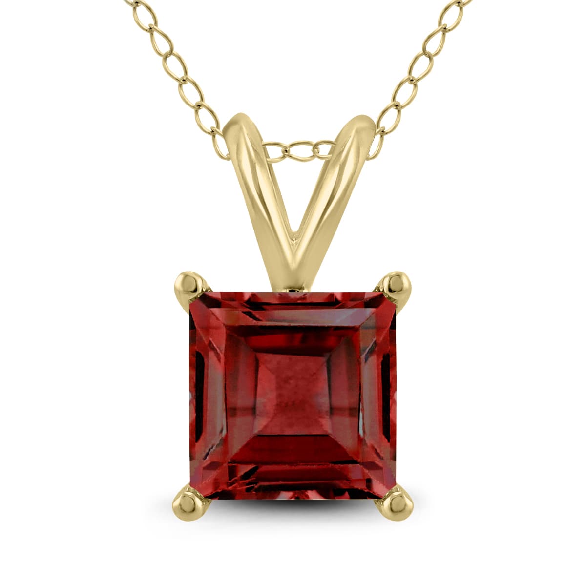 14K Yellow Gold 7MM Square Garnet Pendant